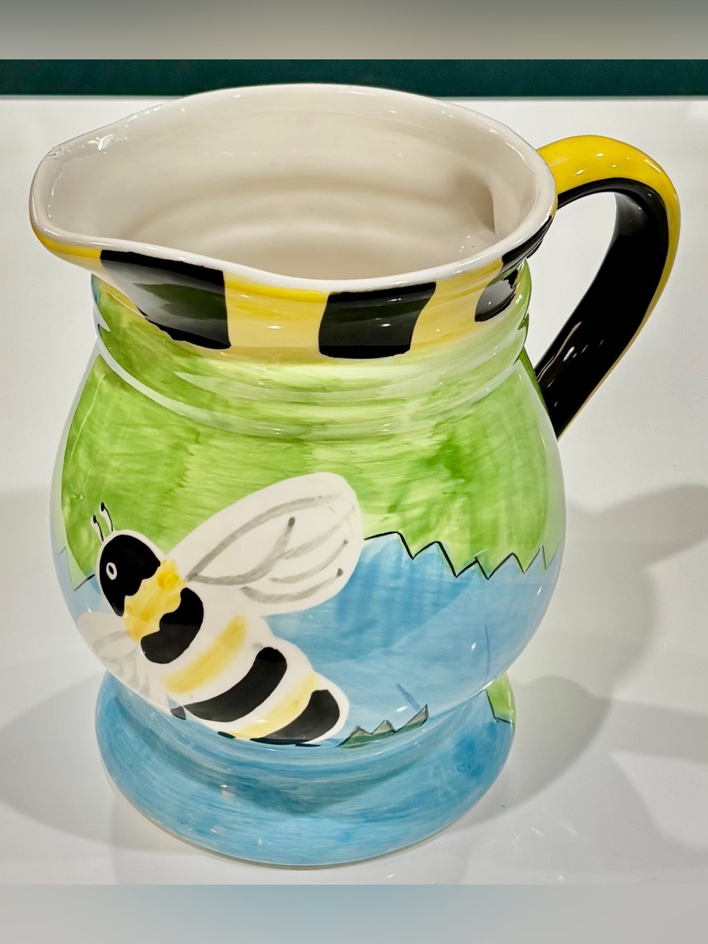 Vintage & Collectible Hand-Painted Ceramic Bumblebee Pitcher Marked WCL Pottery